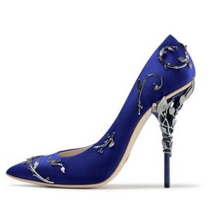 Luxury Satin Stiletto Pumps With Metal Flower Heel